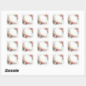 Sticker Carré Aquarell Floral Art Add Your Text Blank Template (Feuille)