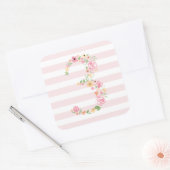 Sticker Carré Aquarelle 3e anniversaire Floral TROIS (Enveloppe)