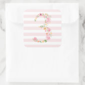 Sticker Carré Aquarelle 3e anniversaire Floral TROIS (Sac)