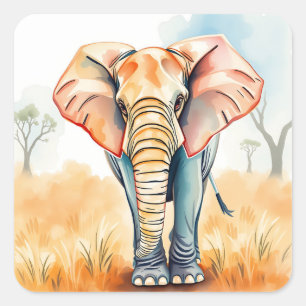 Sticker Carré Aquarelle adorable Eléphant