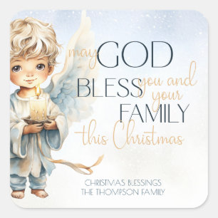 Sticker Carré Aquarelle Angel Noël religieux
