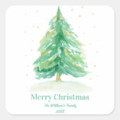 Sticker Carré Aquarelle Arbre de Noël Avec Neige Or (Devant)