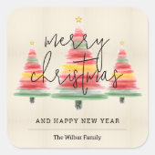 Sticker Carré Aquarelle Arbres de Noël (Devant)