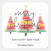 Sticker Carré Aquarelle Arbres de Noël (Devant)