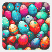 Sticker Carré Aquarelle Arc-en-ciel Oeufs de Pâques (Devant)