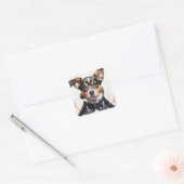 Sticker Carré Aquarelle Art mignon chien Tuxedo Black Bow Cravat (Enveloppe)