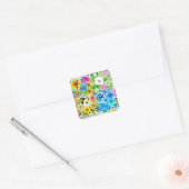 Sticker Carré Aquarelle Art Patchwork Floral Fleurs (Enveloppe)