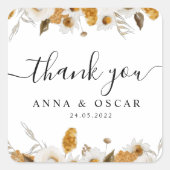 Sticker Carré Aquarelle Automne Jaune & Blanc Cadre Floral (Devant)