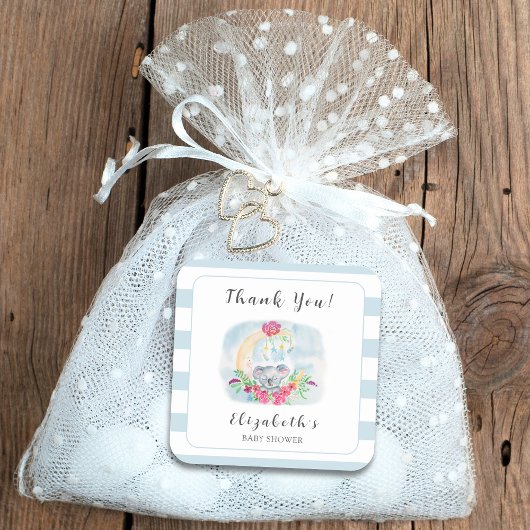 Sticker Carré Aquarelle Bébé Koala Avec Invitation Lune