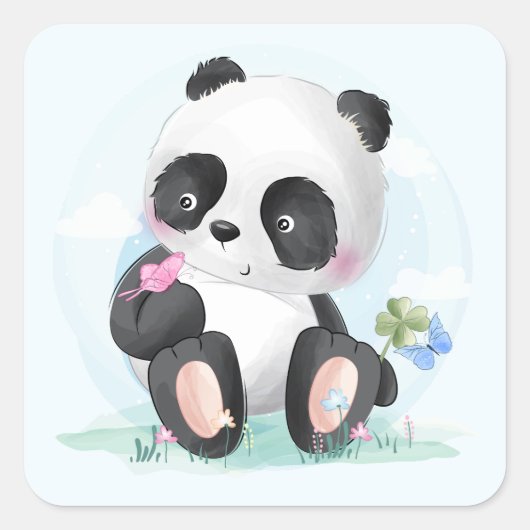 Sticker Carré Aquarelle bébé Panda Ours (Devant)