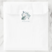 Sticker Carré Aquarelle Bébé Rhinoceros Merci d'anniversaire (Sac)