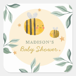 Sticker Carré Aquarelle Bee Honey Baby shower sucré