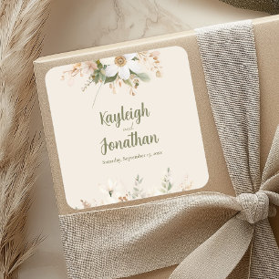 Sticker Carré Aquarelle Beige moderne Mariage Floral