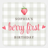 Sticker Carré Aquarelle Berry fraise Premier anniversaire (Devant)