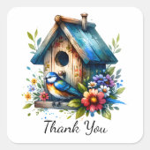 Sticker Carré Aquarelle Birdhouse et Merci d'oiseaux (Devant)