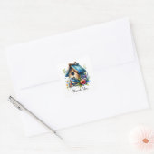 Sticker Carré Aquarelle Birdhouse et Merci d'oiseaux (Enveloppe)