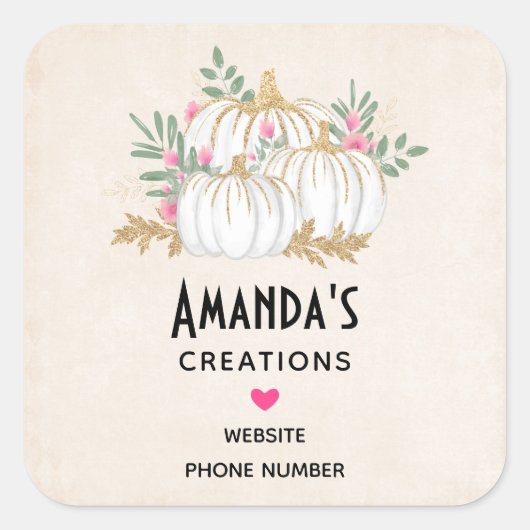 Sticker Carré Aquarelle blanche et Citrouille or (Devant)