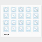 Sticker Carré Aquarelle Bleu Blanc Hydrangea Mariage Crest (Feuille)