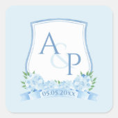 Sticker Carré Aquarelle Bleu Blanc Hydrangea Mariage Crest (Devant)