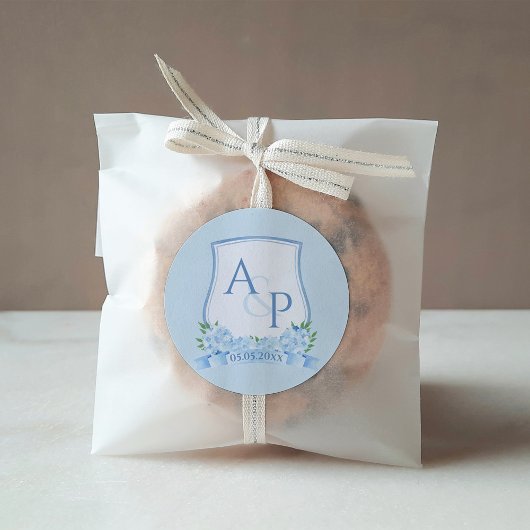 Sticker Carré Aquarelle Bleu Blanc Hydrangea Mariage Crest