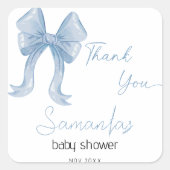 Sticker Carré Aquarelle bleu Bow Bow Baby shower Merci (Devant)
