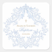 Sticker Carré aquarelle bleu crête bébé garçon Baptême (Devant)