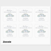 Sticker Carré Aquarelle bleu Dusty Merci Mariage Floral (Feuille)