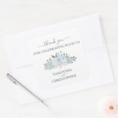 Sticker Carré Aquarelle bleu Dusty Merci Mariage Floral (Enveloppe)