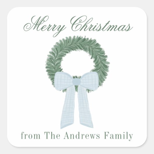 Sticker Carré Aquarelle Bleu En vichy courge (Devant)