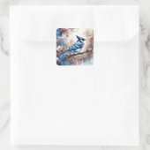 Sticker Carré Aquarelle bleu Jay Cherry Blossoms (Sac)