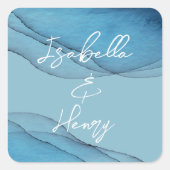 Sticker Carré Aquarelle bleu marine aquamarine (Devant)