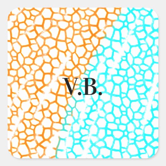 Sticker Carré Aquarelle bleu simple orange ajouter le nom (Devant)