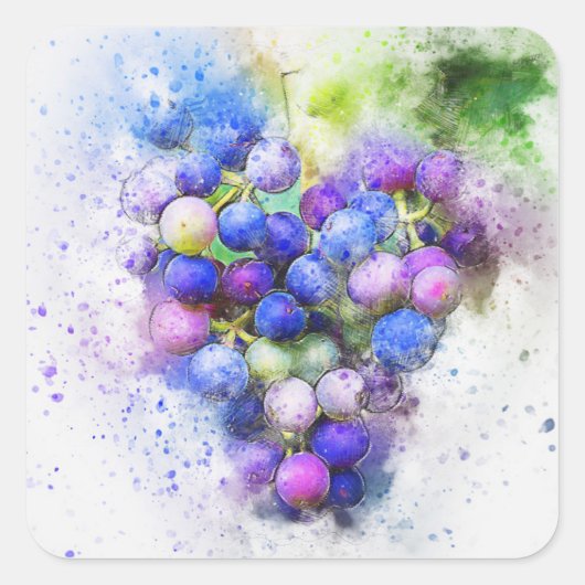 Sticker Carré Aquarelle bleu violet Raisins Fruit Abstrait (Devant)
