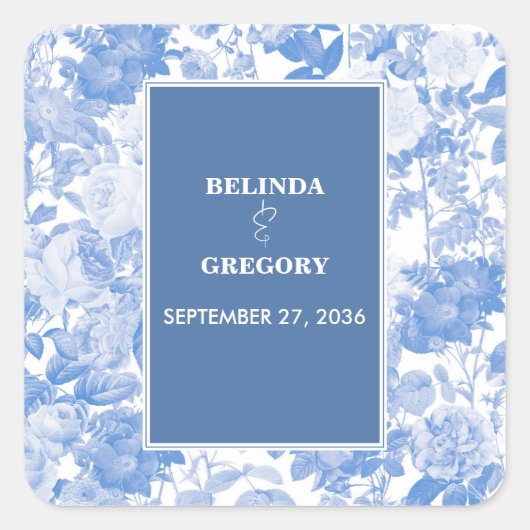 Sticker Carré Aquarelle bleue Mariage de fleurs botaniques (Devant)