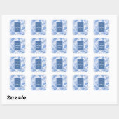 Sticker Carré Aquarelle bleue Mariage de fleurs botaniques (Feuille)