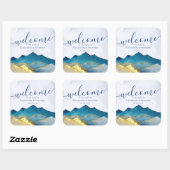 Sticker Carré Aquarelle Blue Gold Foil Mountain Mariage Bienvenu (Feuille)