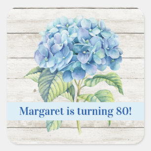 Sticker Carré Aquarelle Blue Hydrangea 80e anniversaire