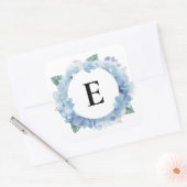 Sticker Carré Aquarelle Blue Hydrangeas Bold Script Monogramme (Enveloppe)
