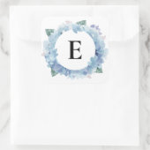 Sticker Carré Aquarelle Blue Hydrangeas Bold Script Monogramme (Sac)