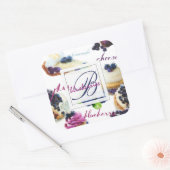 Sticker Carré Aquarelle Blueberries et Sweets Monogramme (Enveloppe)