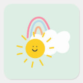 Sticker Carré Aquarelle Boho arc-en-ciel et soleil (Devant)
