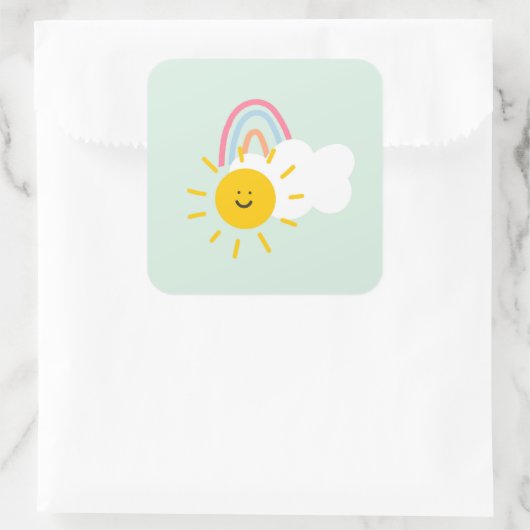 Sticker Carré Aquarelle Boho arc-en-ciel et soleil (Sac)