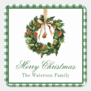 Sticker Carré Aquarelle Boho Orange Slice Wreath Noël