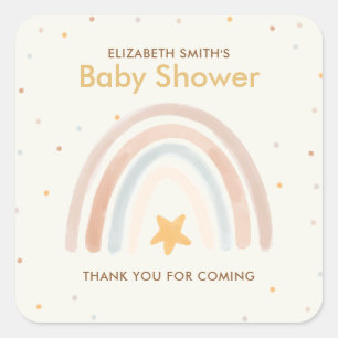 Sticker Carré Aquarelle Boho Rainbow Baby shower