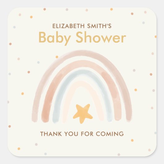 Sticker Carré Aquarelle Boho Rainbow Baby shower (Devant)