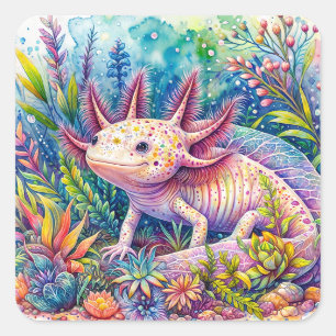 Sticker Carré Aquarelle botanique Axolotl