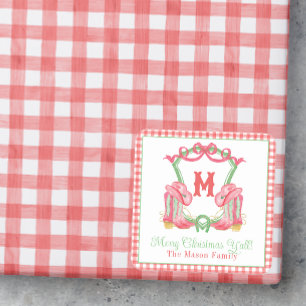 Sticker Carré Aquarelle Botte de Noël Monogramme Crest Photo