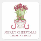 Sticker Carré Aquarelle Bourgogne Amaryllis Cadeau de Noël (Devant)