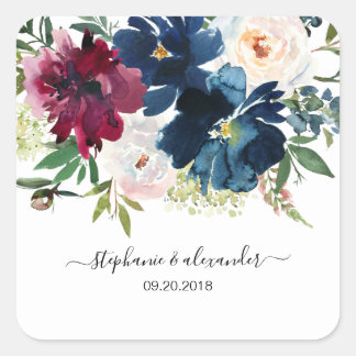 Sticker Carré Aquarelle Bourgogne Mariage de fleurs de marine