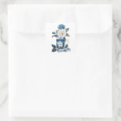 Sticker Carré Aquarelle Bouteille de Parfum avec Fleur Bleu & Bl (Sac)